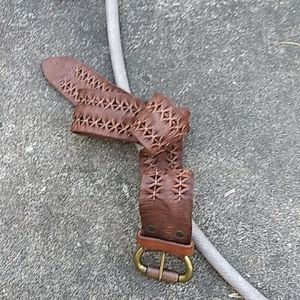 Brave Brown Leather Belt With Double Stitched Accents and Brass Buckle
